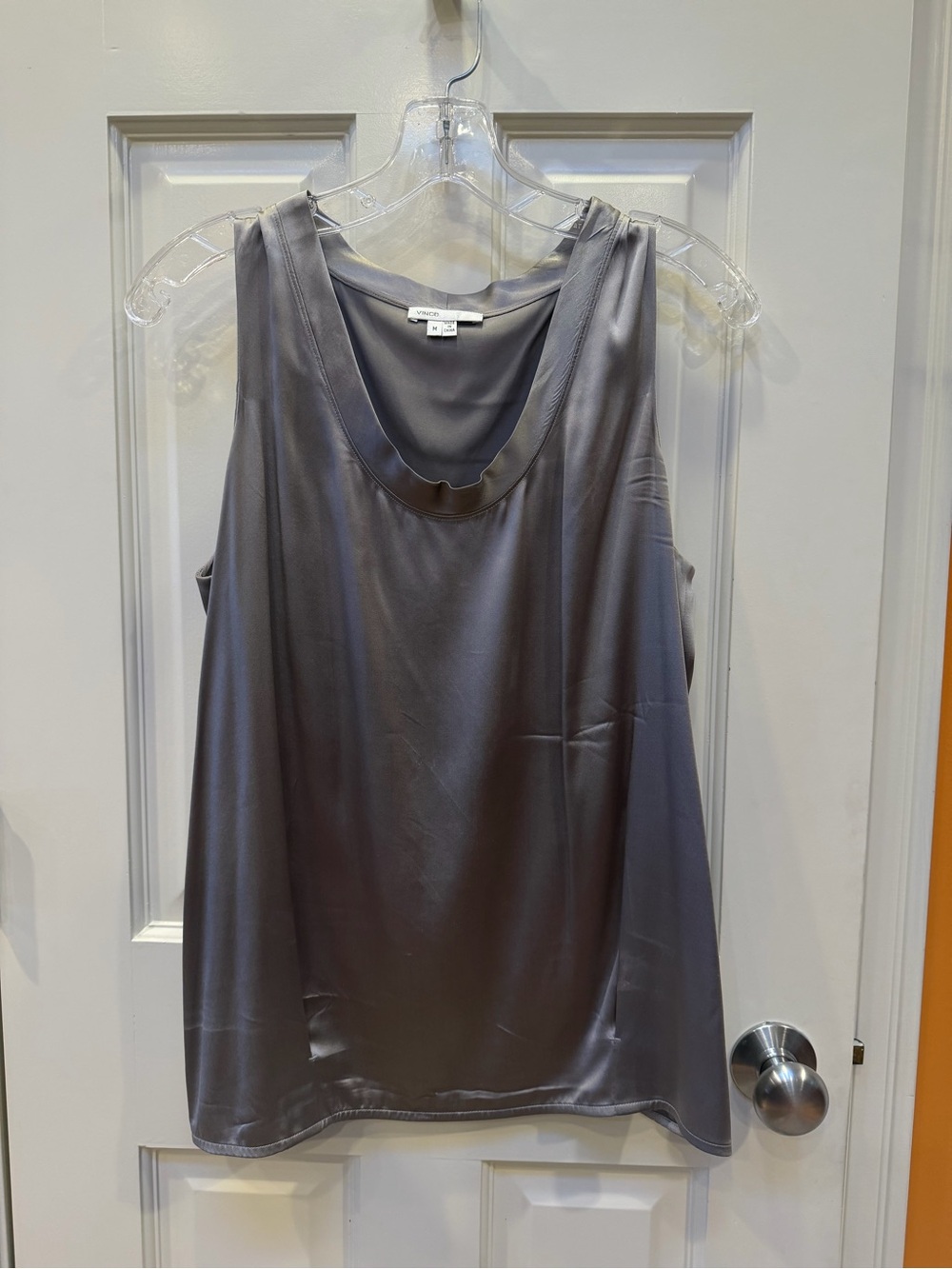 Vince Gray Satin Scoop Neck Tank Top